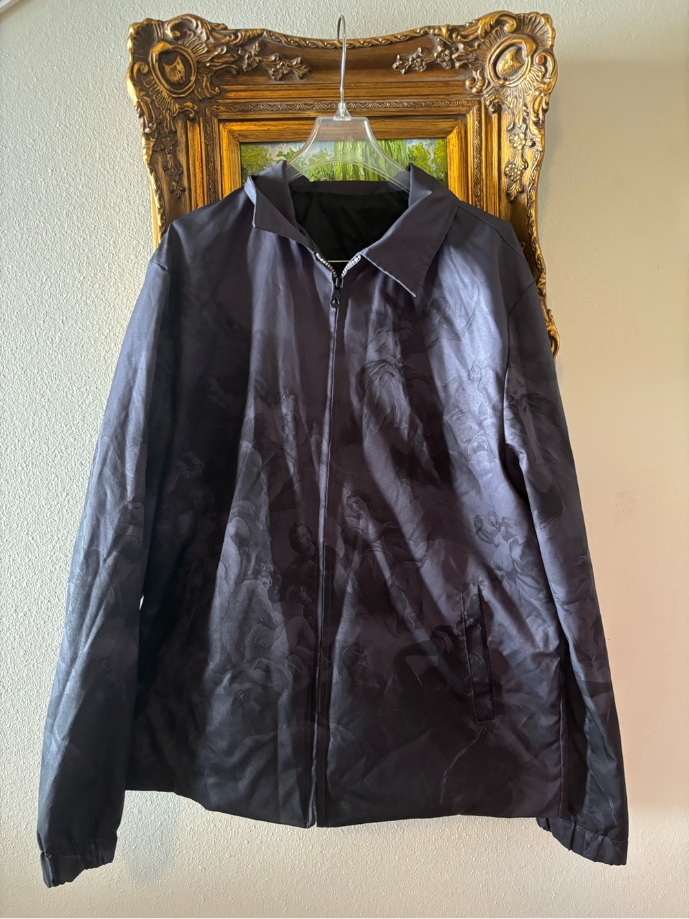 Renaissance Artwork Full-Zip Coach Jacket dark grey black